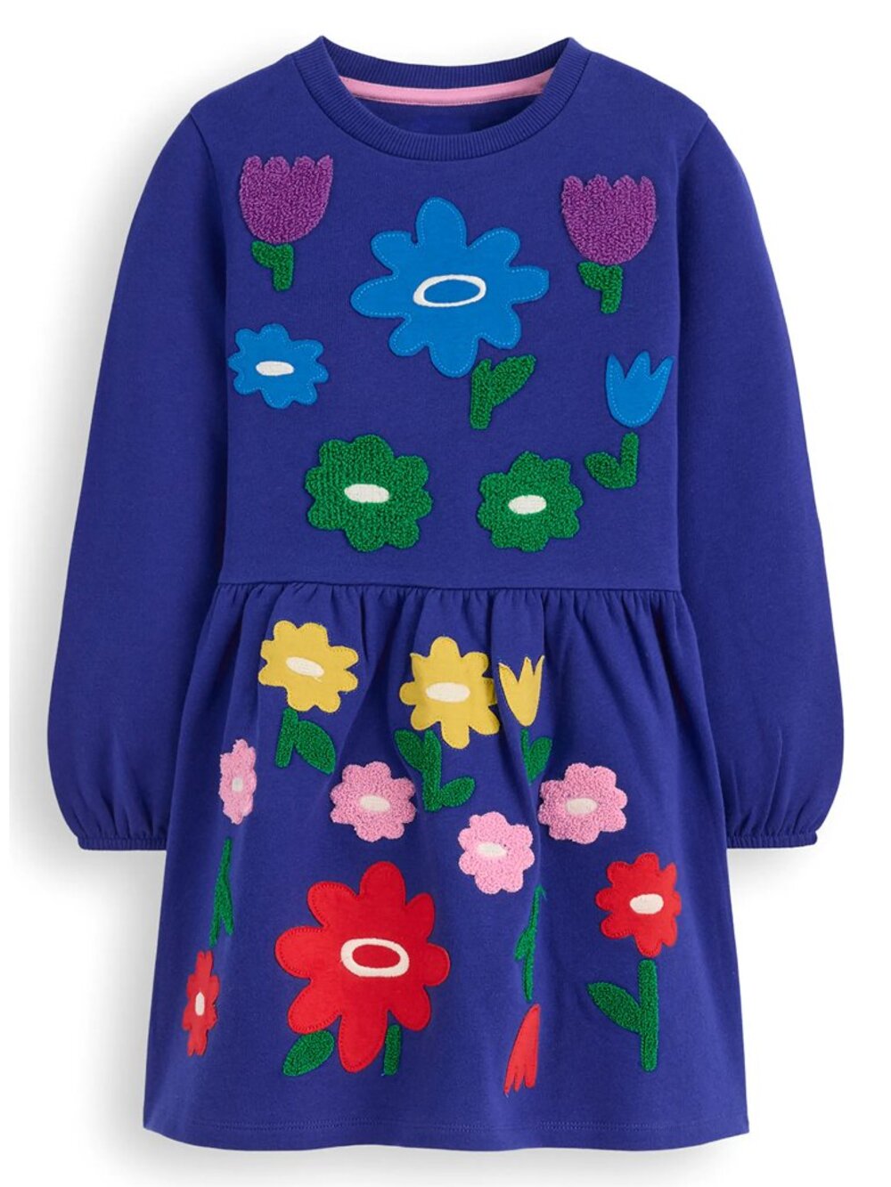 Mini Boden Kids' Floral Appliqué Long Sleeve Cotton Sweatshirt Dress  NWT